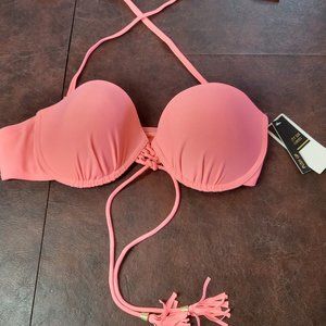 NWT Ninety Six Degrees push up bikini top in flamingo coral pink size XL